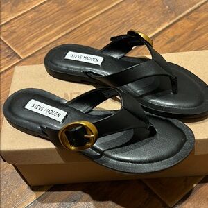 Steve Madden Black Sandals with Gold Buckle